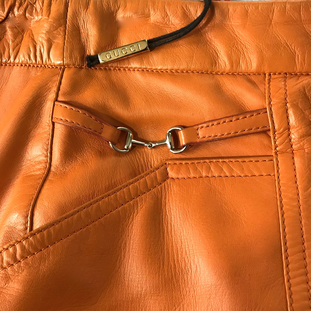 Auc Gucci Logo Napa Leather Pencil Skirt IT 40